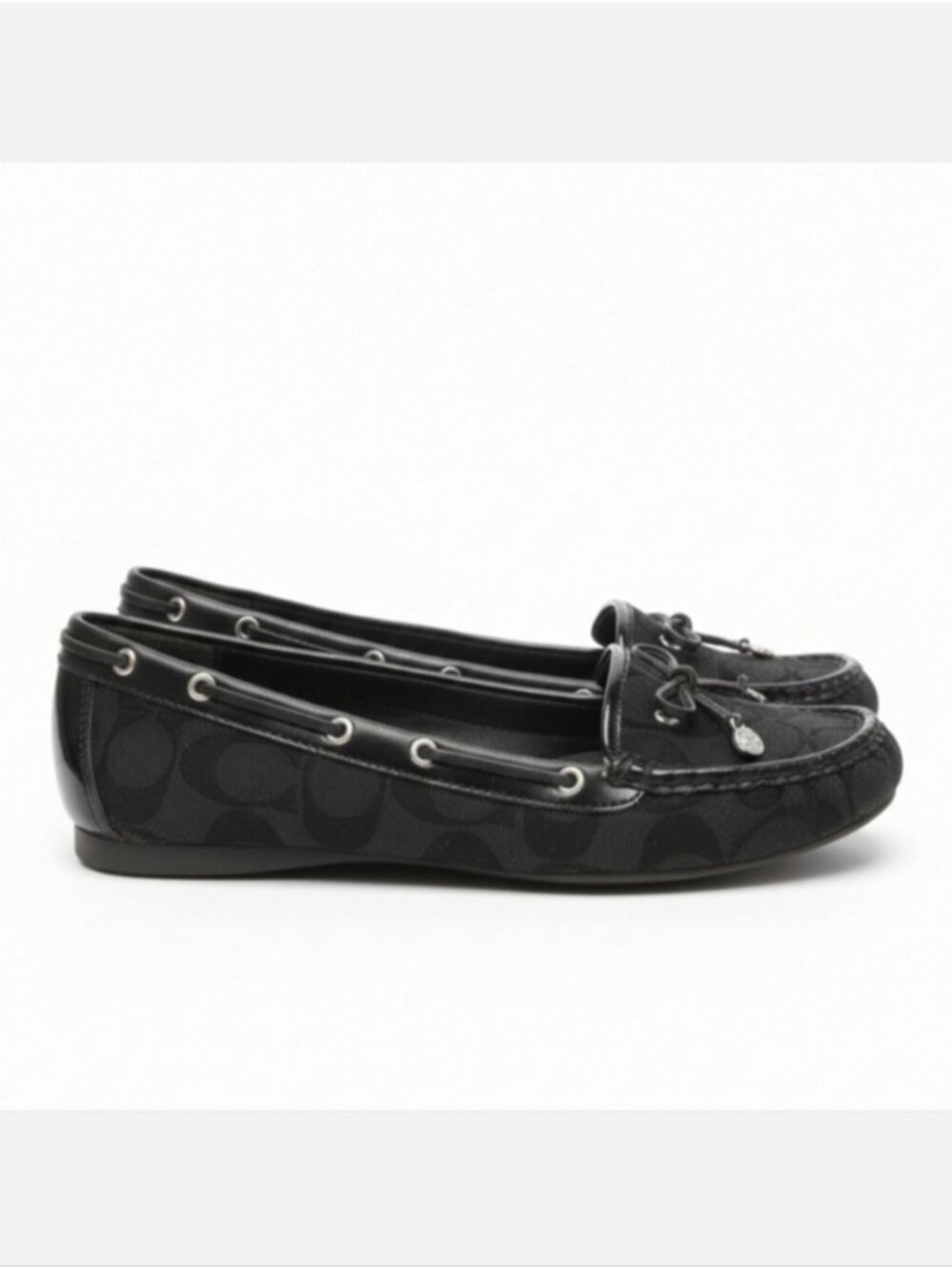 💠Coach Rinna Jacquard Driving Moccasins Black Signature Monogram Logo Flats 6.5